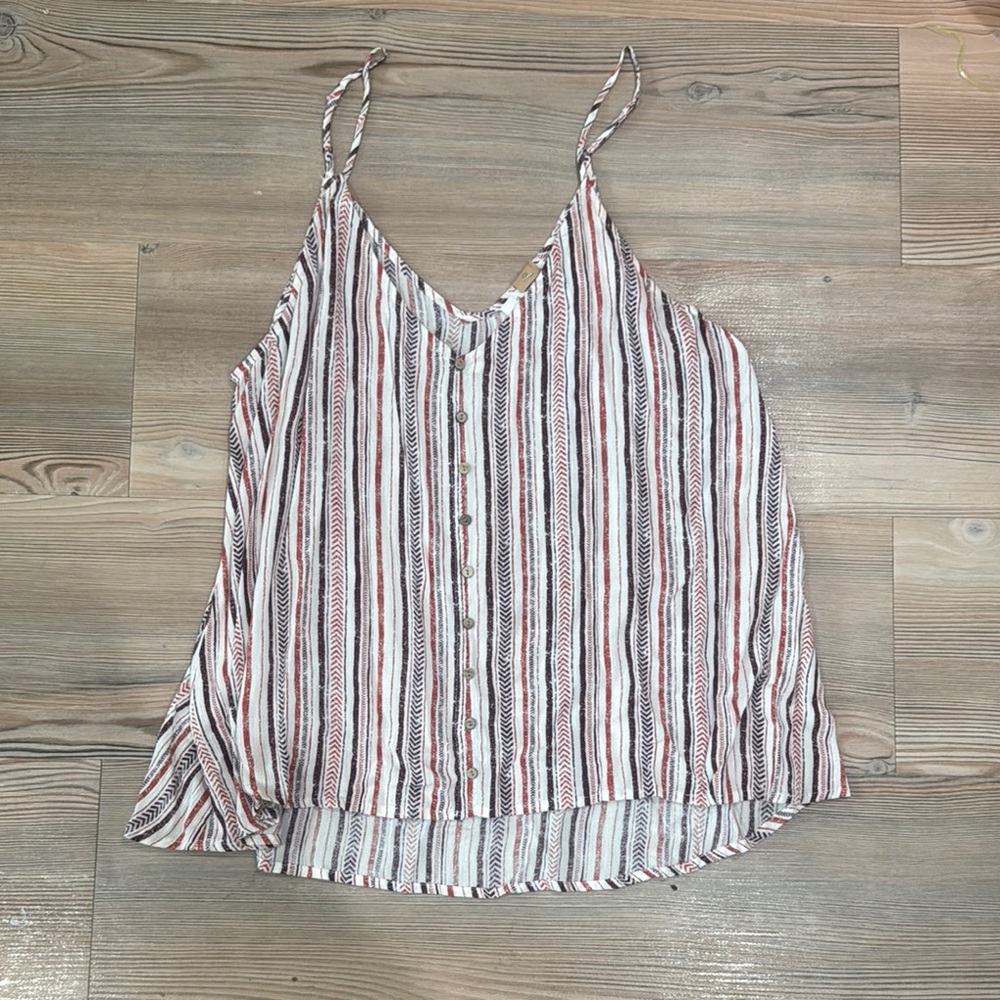 Striped Sleeveless Top - Red, Black, White